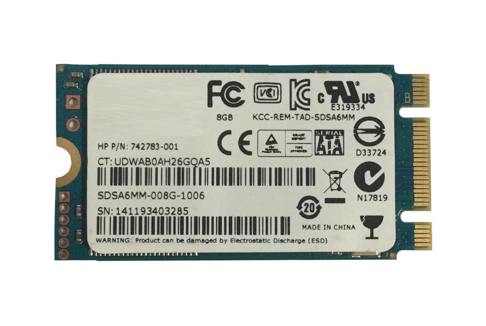 742783-001 HP 8GB MLC SATA 6Gbps mSATA Internal Solid State Drive (SSD)