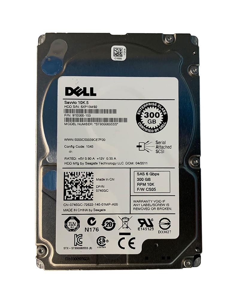 745GC Dell 300GB 10000RPM SAS 6Gbps 64MB Cache 2.5-inch Internal Hard Drive