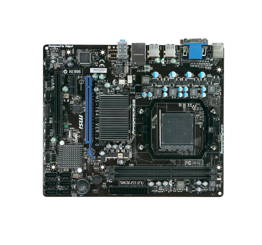 760GM-P23FX MSI Socket AM3+ AMD 760G + SB710 Chipset AMD Phenom II X6/ Phenom II X4/ Phenom II X3/ AMD Athlon II X4/ Athlon II X3/ AMD Sempron Processors Support DDR3 2x DIMM 6x SATA 3.0Gb/s Micro-ATX Motherboard (Refurbished)