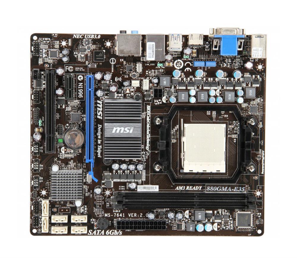 7641-010R MSI Socket AM3+ AMD 880G + SB850 Chipset AMD Phenom II X4/ Phenom II X2/ AMD FX Processors Support DDR3 2x DIMM 6x SATA2 3.0Gb/s Micro-ATX Motherboard (Refurbished)