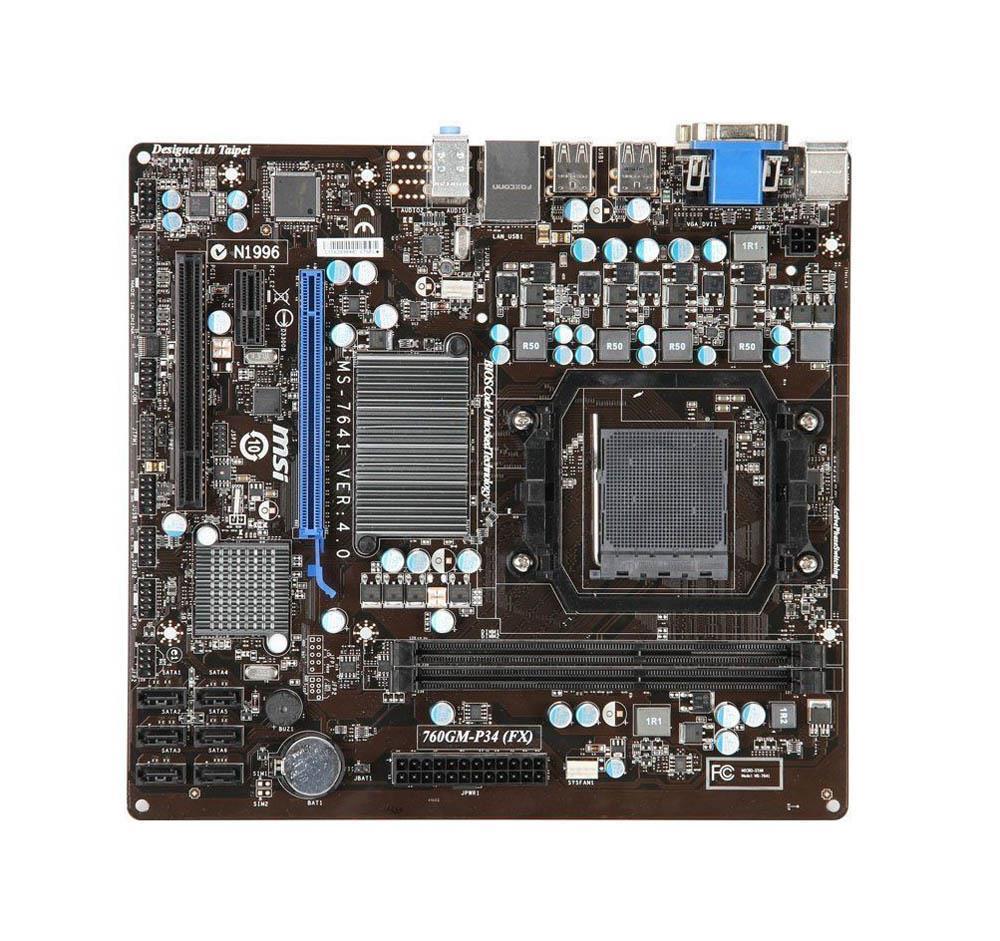 7641-040R MSI Socket AM3+ AMD 760G + SB710 Chipset AMD Phenom II X3/ Athlon II X2/ Phenom II X2/ Athlon II X4/ Athlon II X3/ Phenom II X4/ Phenom II X6 Processors Support DDR3 2x DIMM 6x SATA2 3.0Gb/s Micro-ATX Motherboard (Refurbished)