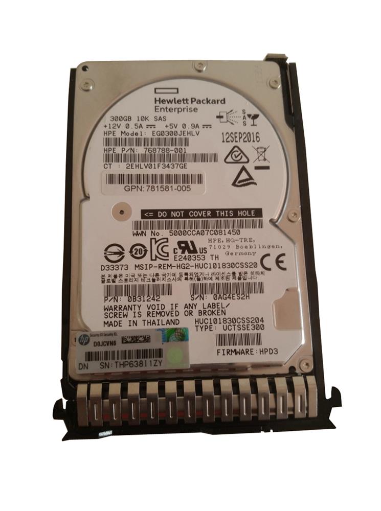 768788-001 HP 300GB 10000RPM SAS 12Gbps Dual Port Hot Swap 2.5-inch Internal Hard Drive with Smart Carrier