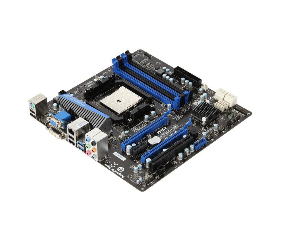 7696-010R MSI Socket FM1 AMD A75 Chipset AMD LIano APU Processors Support DDR3 4x DIMM 6x SATA 6.0Gb/s Micro-ATX Motherboard (Refurbished) 