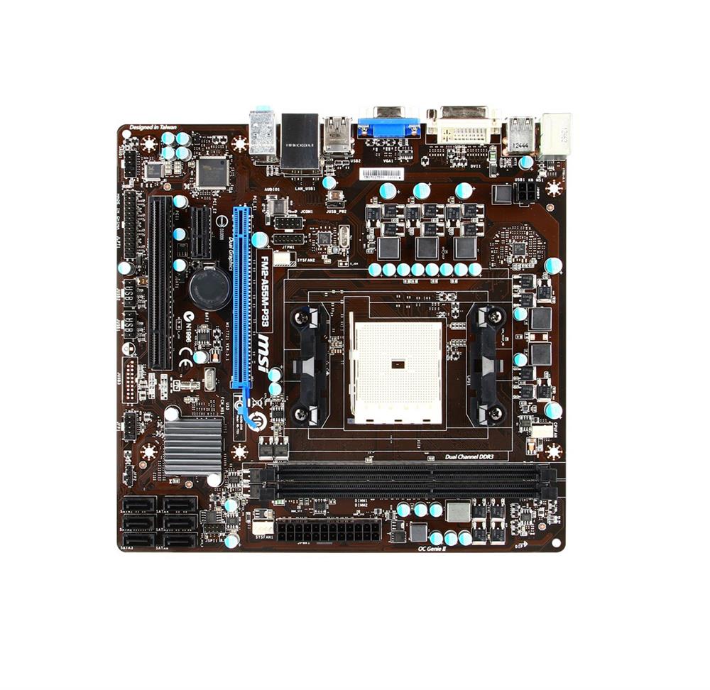 7721-023R MSI FM2-A55M-P33 Socket FM2 AMD A55 Chipset AMD A10/A8/A6/A4 Series Processors Support DDR3 2x DIMM 6x SATA2 Micro-ATX Motherboard (Refurbished)