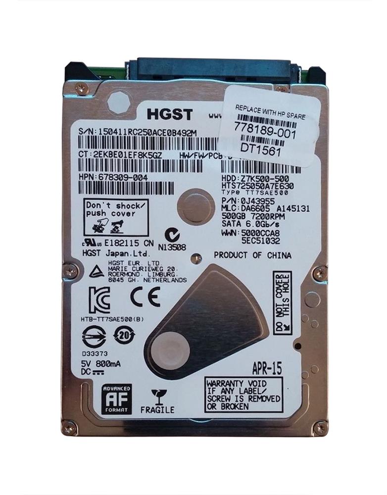 778189-001 HP 500GB 7200RPM SATA 6Gbps 2.5-inch Internal Hard Drive