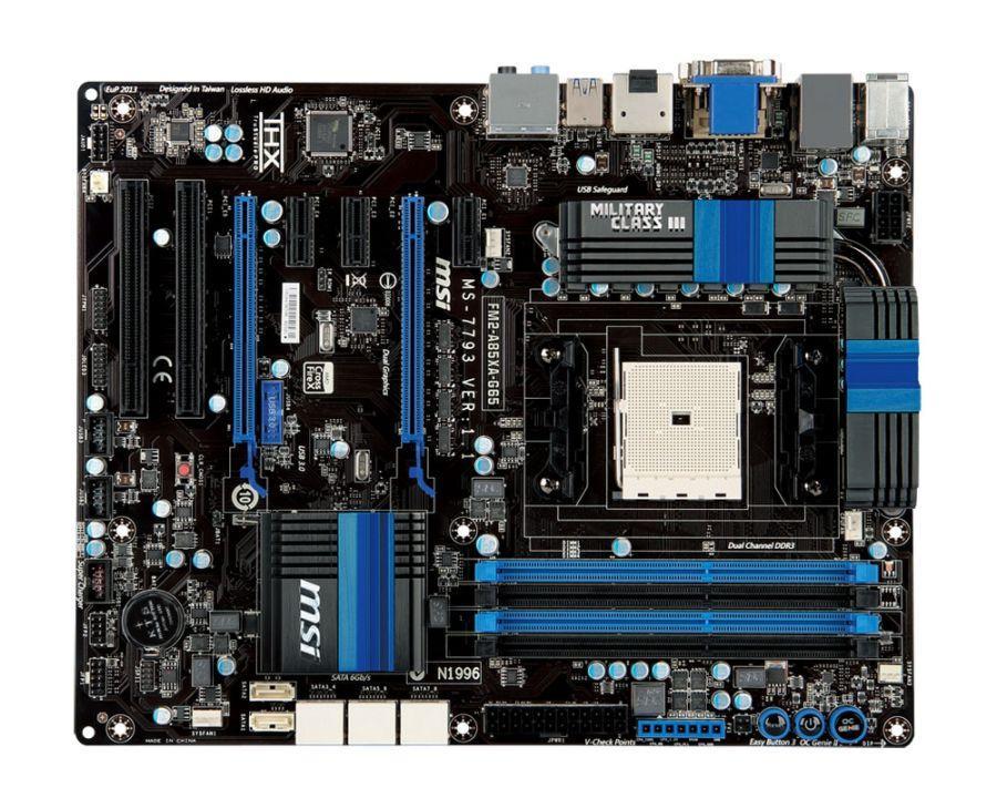 7793-010R MSI FM2-A85XA-G65 Socket FM2 AMD A85X Chipset AMD A10/A8/A4 Series Processors Support DDR3 4x DIMM 8x SATA 6.0Gb/s ATX Motherboard (Refurbished)