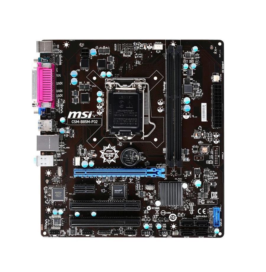 7846-001R MSI CSM-B85M-P32 Socket LGA 1150 Intel B85 Chipset Core i7 / i5 / i3 / Pentium / Celeron Processors Support DDR3 2x DIMM 2x SATA 3.0Gb/s Micro-ATX Motherboard (Refurbished)