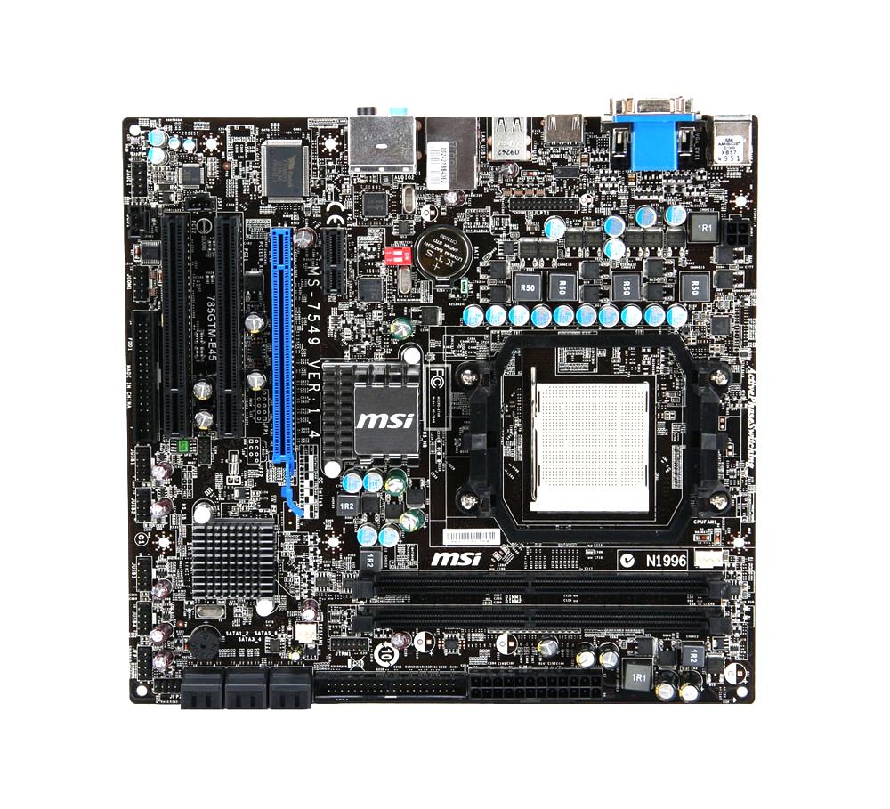 785GTM-E45 MSI Socket AM2+ AMD 785G + SB710 Chipset AMD Phenom II X4/ Phenom II X3/ Phenom II X2/ Phenom X4/ Phenom X3/ AMD Athlon II X2/ Athlon X2/ AMD Sempron Processors Support DDR2 2x DIMM 6x SATA2 3.0Gb/s Micro-ATX Motherboard (Refurbished)
