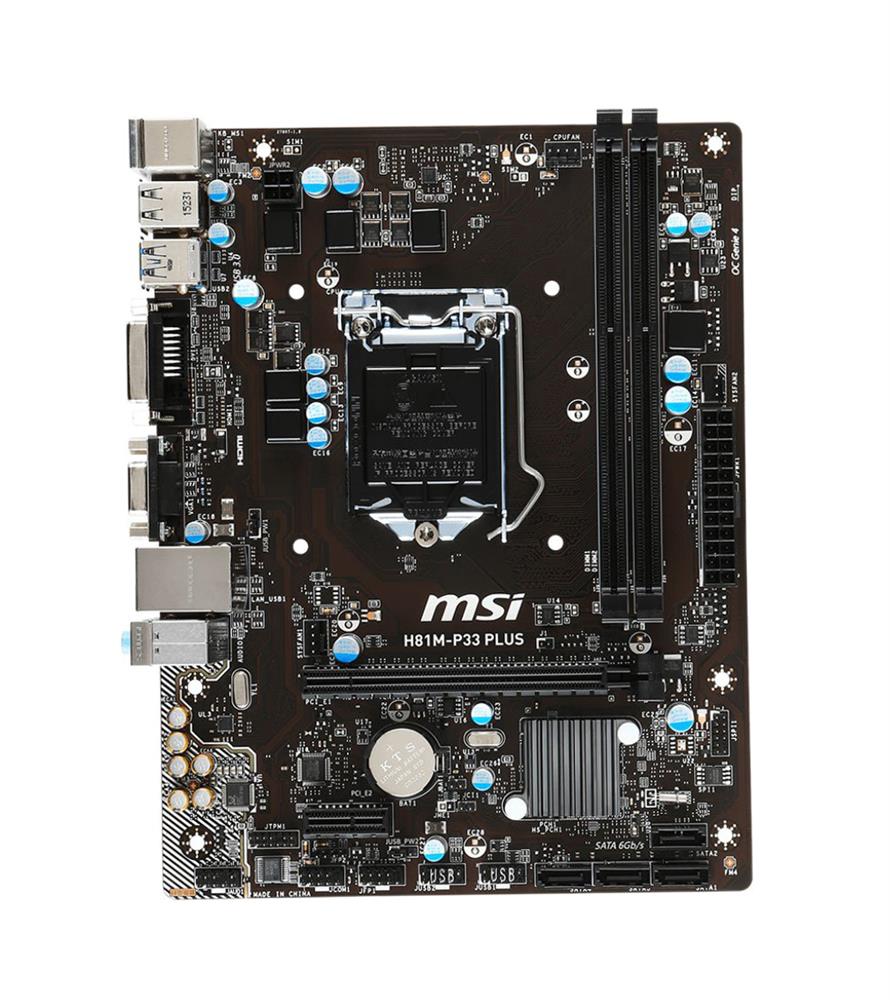 7897-001R MSI H81M-P33 PLUS Socket LGA 1150 Intel H81 Express Chipset Core i7 / i5 / i3 / Pentium / Celeron Processors Support DDR4 2x DIMM 2x SATA 6.0Gb/s Micro-ATX Motherboard (Refurbished)
