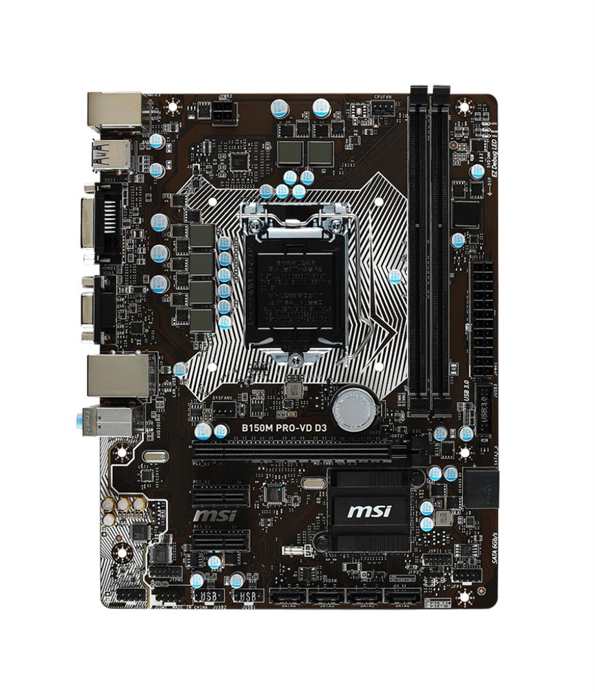 7981-001R MSI B150M PRO-VD D3 Socket LGA 1151 Intel B150 Chipset 6th Generation Core i7 / i5 / i3 / Pentium / Celeron Processors Support DDR3 2x DIMM 6x SATA 6.0Gb/s Micro-ATX Motherboard (Refurbished)