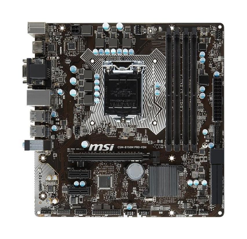 7982-029R MSI CSM-B150M Pro-VDH Socket LGA 1151 Intel B150 Chipset Intel Core i7 / i5 / i3 / Pentium / Celeron Processors Support DDR4 4x DIMM 6x SATA 6.0Gb/s Micro-ATX Motherboard (Refurbished)