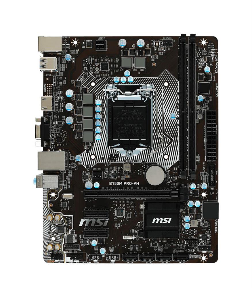 7996-001R MSI B150M PRO-VH Socket LGA 1151 Intel B150 Chipset 6th Generation Core i7 / i5 / i3 / Pentium / Celeron Processors Support DDR4 2x DIMM 6x SATA 6.0Gb/s Micro-ATX Motherboard (Refurbished)