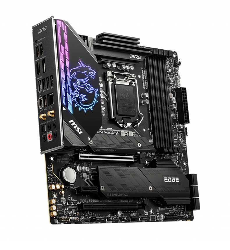7D12-001R MSI MPG Z590M GAMING EDGE WIFI Socket LGA 1200 Intel Z590 Chipset 11/10th Generation Core / Pentium / Celeron Processors Support DDR4 4x DIMM 6x SATA 6.0Gb/s Micro-ATX Motherboard (Refurbished)
