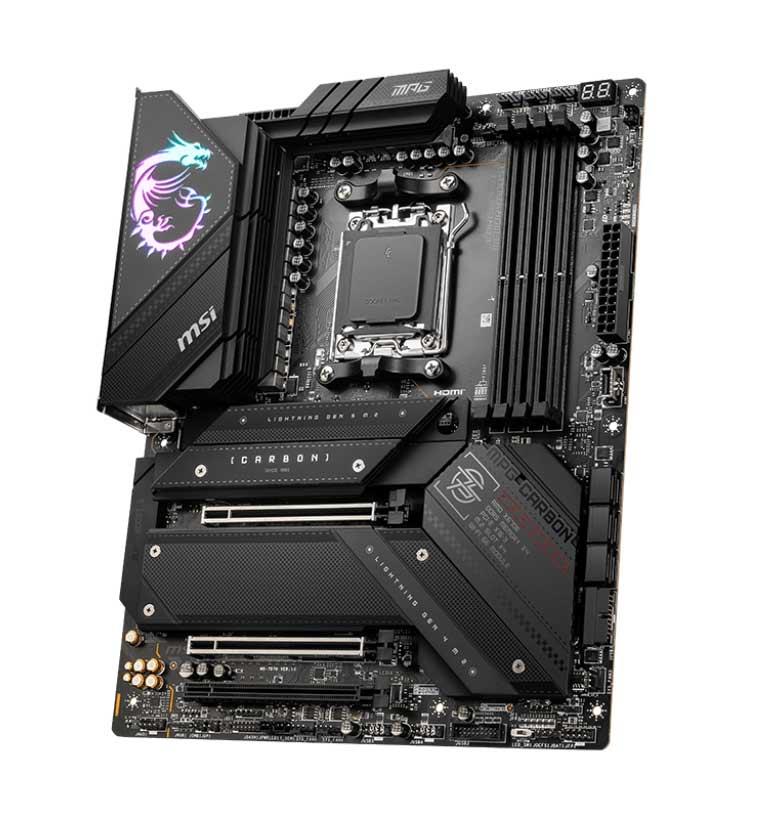 7D70-001R MSI MPG X670E CARBON WIFI Socket AM4 AMD X670 Chipset AMD Ryzen 7000 Series Processors Support DDR5 4x DIMM 6x SATA 6.0Gb/s ATX Motherboard (Refurbished)
