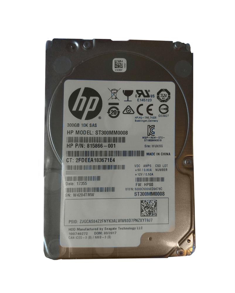 815866-001 HP 300GB 10000RPM SAS 12Gbps 2.5-inch Internal Hard Drive
