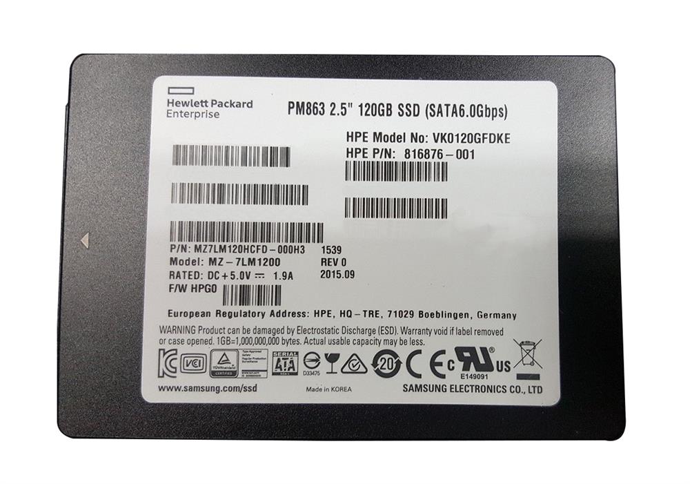 816876-001 HP 120GB SATA 6Gbps Read Intensive-3 3.5-inch Internal Solid State Drive (SSD) with SC Converter