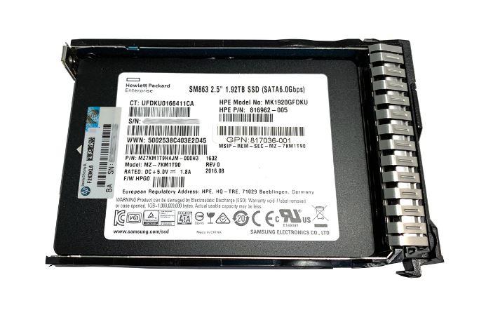 816962-005 HP 1.92TB MLC SATA 6Gbps Mixed Use 2.5-inch Internal Solid State Drive (SSD) with Smart Carrier