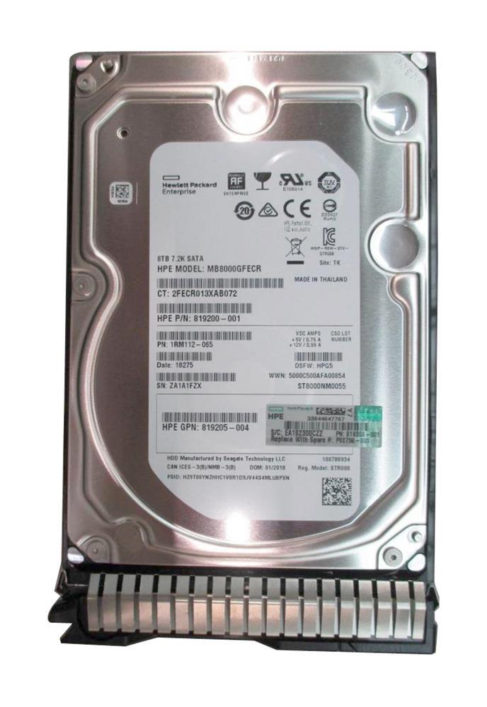 819200-001 HP 8TB 7200RPM SATA 6Gbps (512e) 3.5-inch Internal Hard Drive with Smart Carrier for G8 and G9 Server Systems