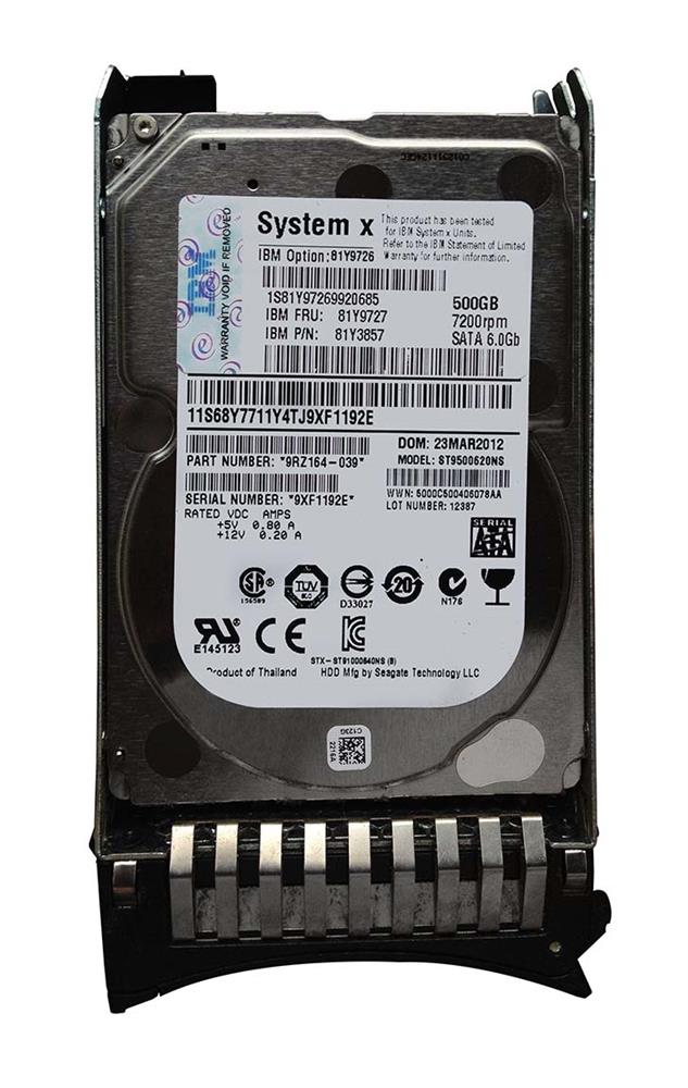 81Y9726 IBM 500GB 7200RPM SATA 6Gbps Hot Swap 2.5-inch Internal Hard Drive