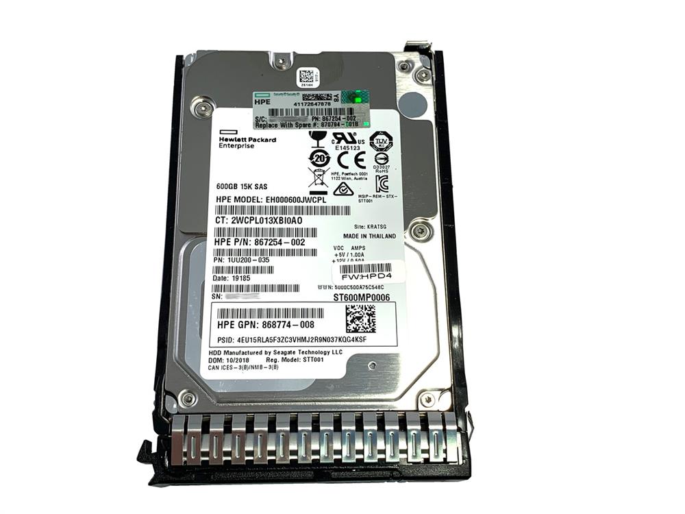868774-008 HPE 600GB 15000RPM SAS 12Gbps Hot Swap (512n) 2.5-inch Internal Hard Drive with Smart Carrier