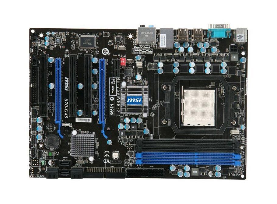 870-G45-A1 MSI Socket AM3 AMD 770 + SB710 Chipset AMD Phenom II X4/ Phenom II Processors Support DDR3 4x DIMM 6x SATA2 3.0Gb/s ATX Motherboard (Refurbished)