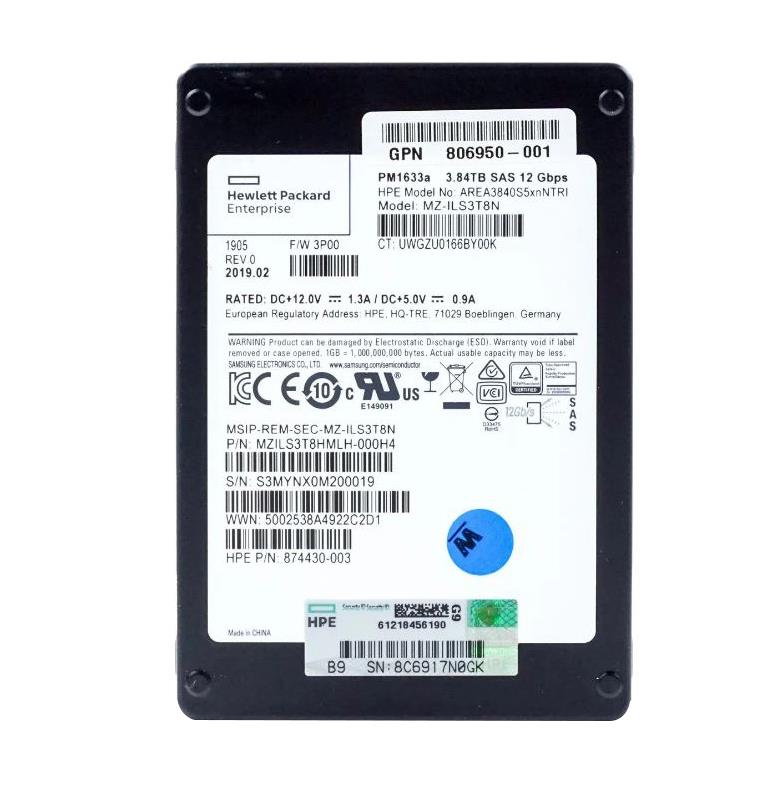 874430-003 HP 3Par 9000 3.84TB SAS 12Gbps 2.5-Inch Solid State Drive (SSD)