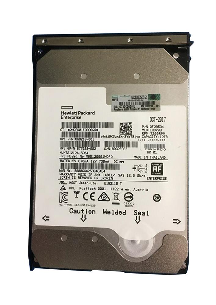 877029-002 HPE 12TB 7200RPM SAS 12Gbps Midline (512e) 3.5-inch Internal Hard Drive