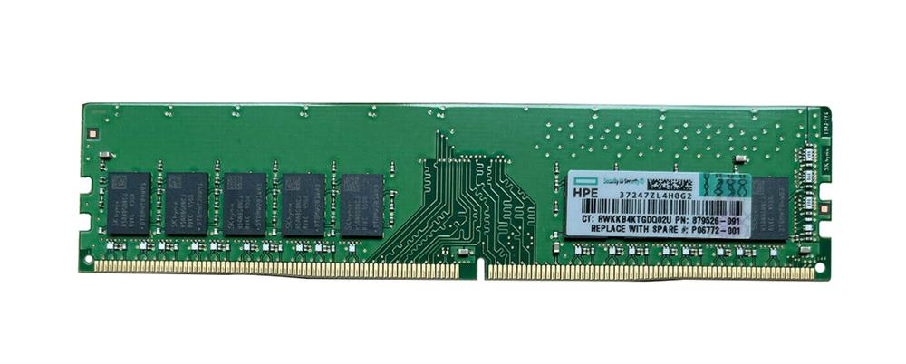 879526-091 HPE 8GB PC4-21300 DDR4-2666MHz ECC Unbuffered CL19 288-Pin DIMM 1.2V Single Rank Memory Module