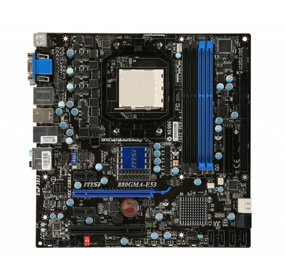 880GMA-E53 MSI Socket AM3 AMD 880G + SB710 Chipset AMD Phenom II X4/ Phenom II X2 Processors Support DDR3 4x DIMM 2x SATA 6.0Gb/s Micro-ATX Motherboard (Refurbished)