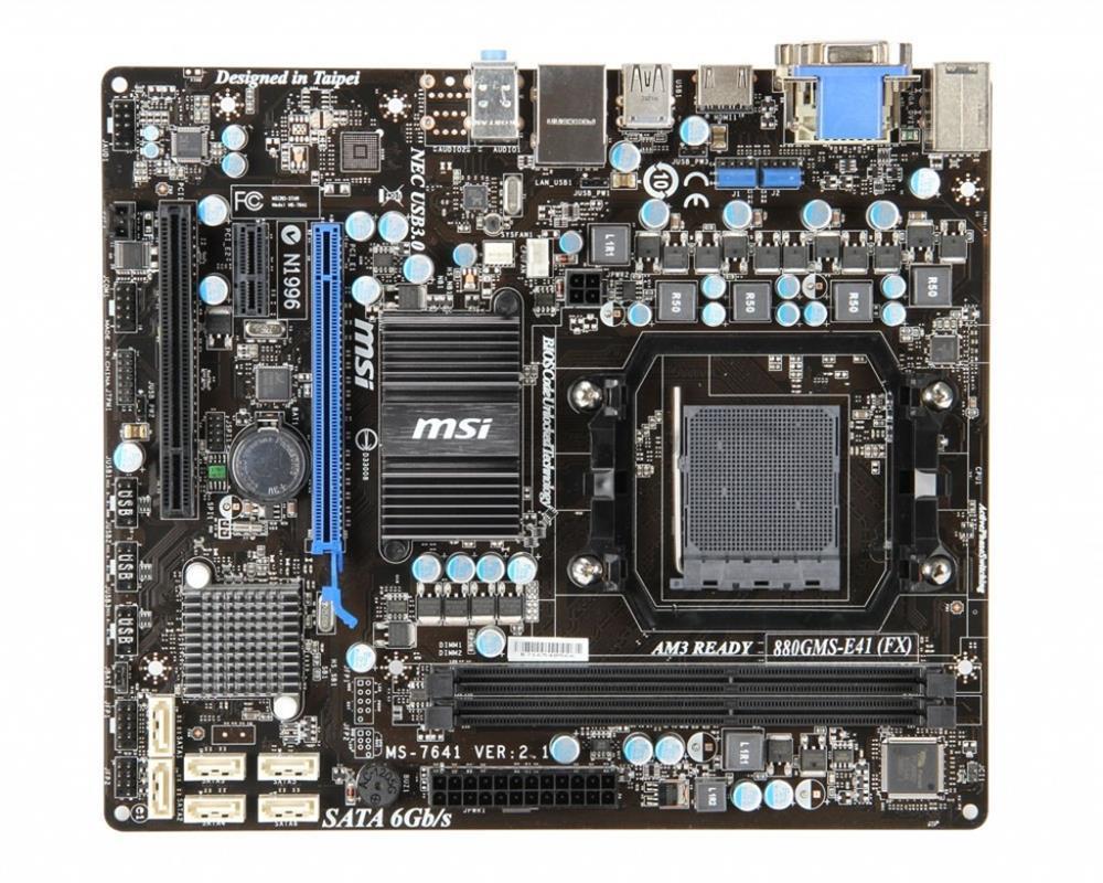 880GMSE41FX MSI Socket AM3+ AMD 880G + SB850 Chipset AMD FX/ AMD Phenom II X6/ Phenom II X4/ Phenom II X3/ Phenom II X2/ AMD Athlon II X4/ Athlon II X3/ Athlon II X2/ AMD Sempron Processors Support DDR3 2x DIMM 6x SATA 3.0Gb/s Micro-ATX Motherboard (Refurbished)