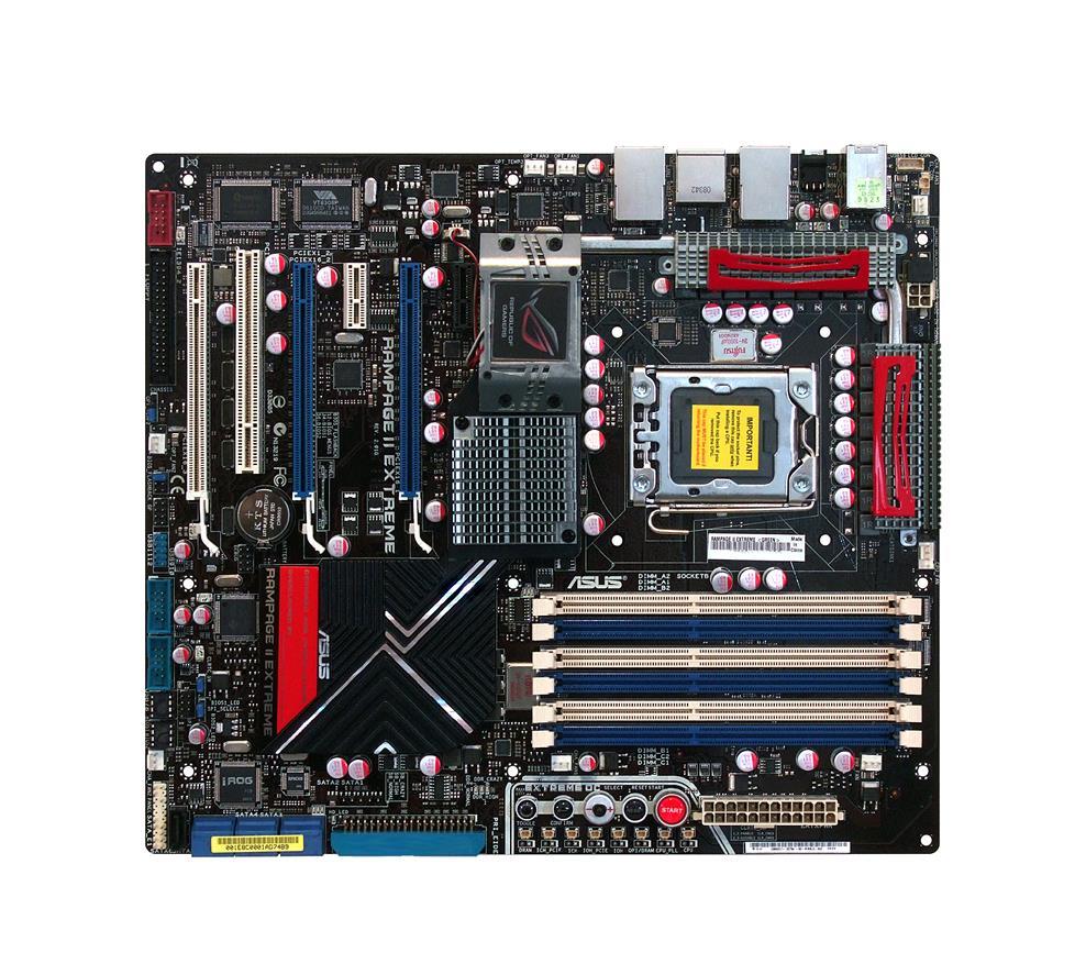 90-MIB6L0-G0AAY00Z ASUS RAMPAGE II EXTREME Socket LGA 1366 Intel X58 + ICH10R Chipset Core i7 Extreme Edition/ Core i7 Processors Support DDR3 6x DIMM 6x SATA 3.0Gb/s ATX Motherboard (Refurbished)