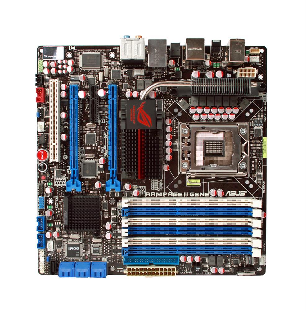 90-MIB852-G1XBN00Z ASUS RAMPAGE II GENE Socket LGA 1366 Intel X58 + ICH10R Chipset Core i7 Processors Support DDR3 6x DIMM 7x SATA 3.0Gb/s Micro-ATX Motherboard (Refurbished)