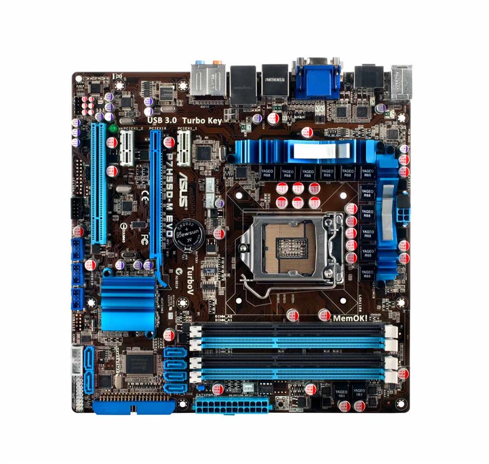 90-MIBBA0-G0EAY0KZ ASUS P7H55D-M EVO Socket LGA 1156 Intel H55 Chipset Core i7 / i5 / i3 / Pentium Processors Support DDR3 4x DIMM 6x SATA 3.0Gb/s Micro-ATX Motherboard (Refurbished)