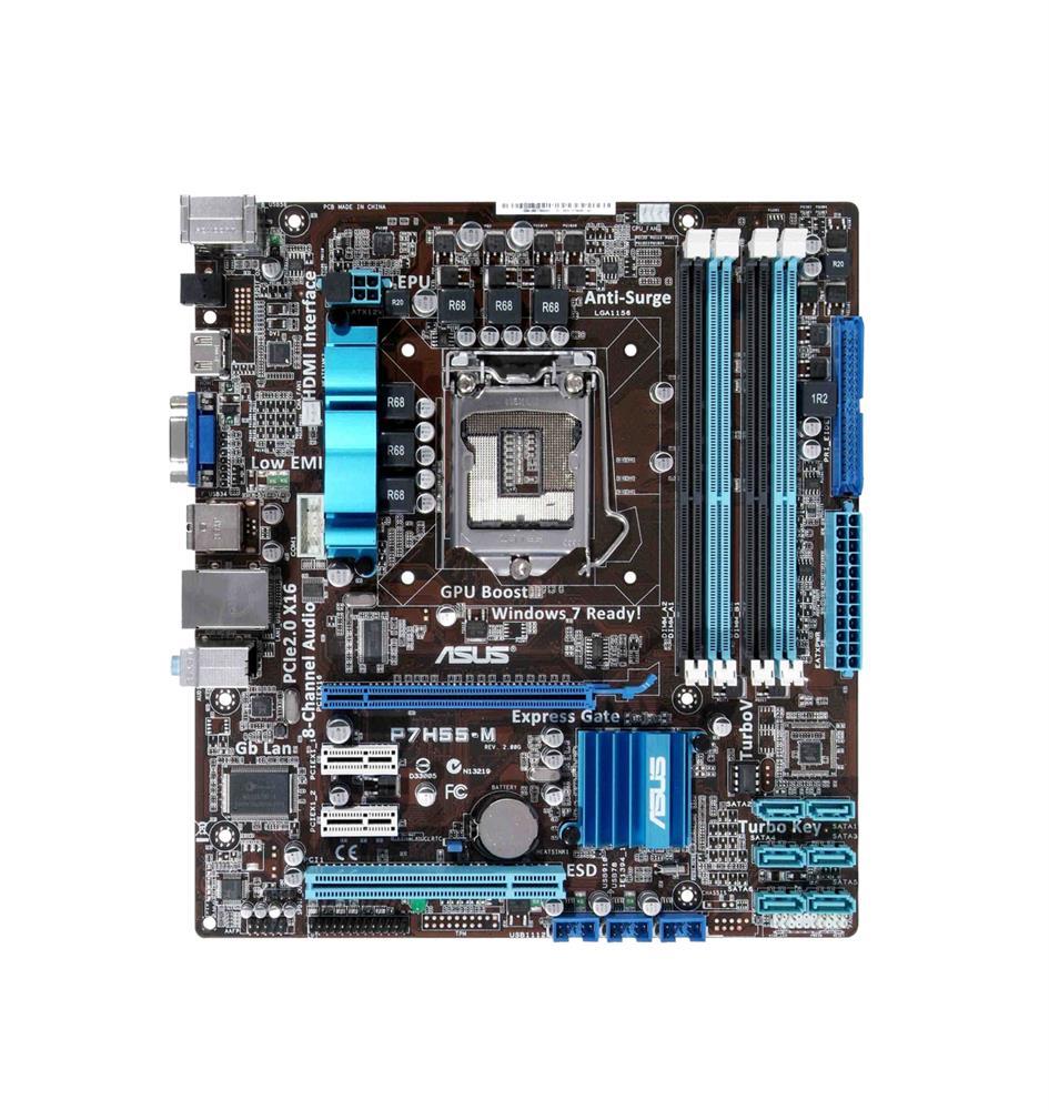 90-MIBBK3-G0EAY0KZ ASUS P7H55-M Socket LGA 1156 Intel H55 Express Chipset Core i7 / i5 / i3 / Pentium / Celeron Processors Support DDR3 4x DIMM 6x SATA 3.0Gb/s uATX Motherboard (Refurbished)