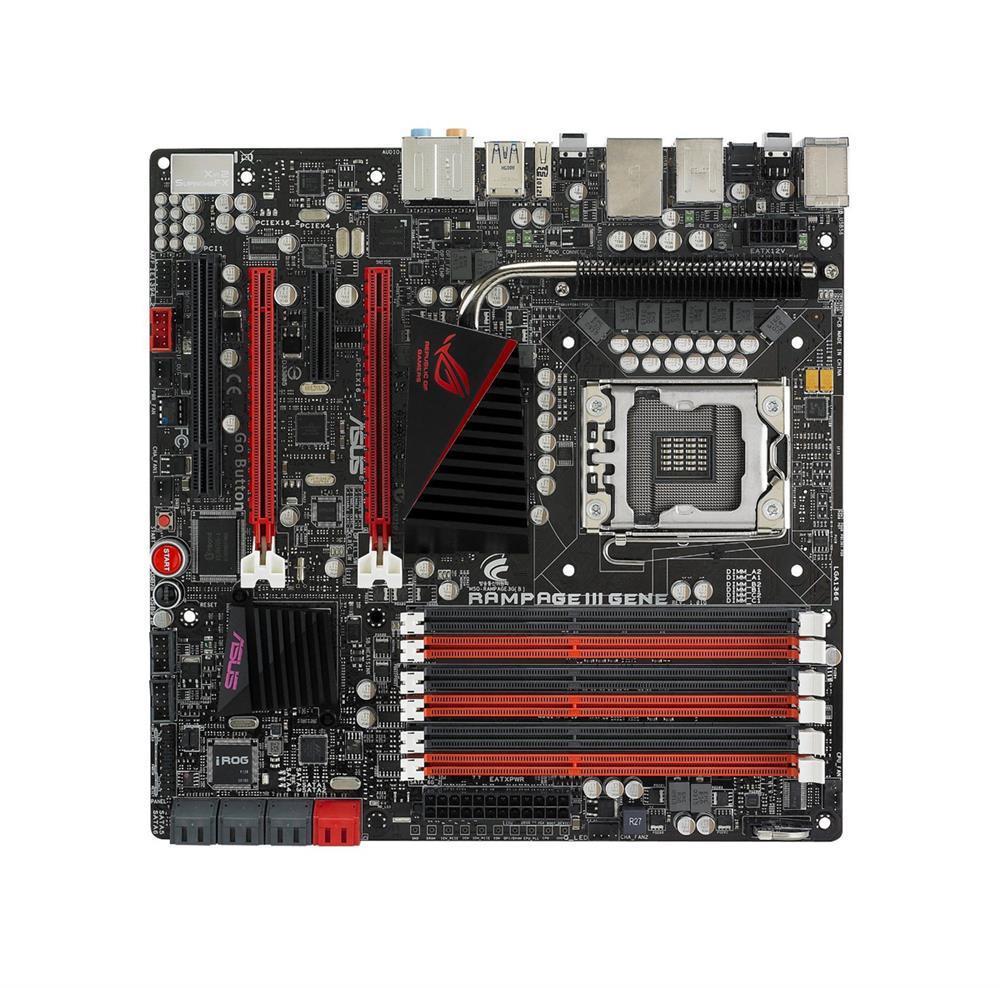 90-MIBDC0-G0AAY00Z ASUS Rampage III Gene Socket LGA 1366 Intel X58 + ICH10R Chipset Intel Core i7 Processors Support DDR3 6x DIMM 6x SATA 3.0Gb/s Micro-ATX Motherboard (Refurbished)