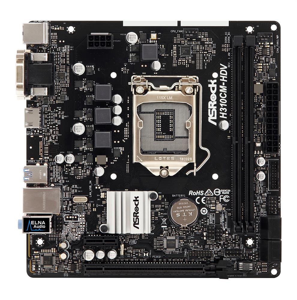 90-MXB8J0-A0UAYZ ASRock H310CM-HDV Socket LGA 1151 Intel H310 Chipset Micro-ATX Motherboard (Refurbished)
