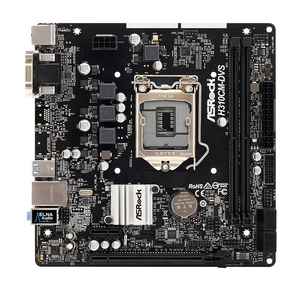 90-MXB8K0-A0UAYZ ASRock H310CM-DVS Socket LGA 1151 Intel H310 Chipset 9th & 8th Generation Core i7 / i5 / i3 Processors Support DDR4 2x DIMM 4x SATA3 6.0Gb/s Micro-ATX Motherboard (Refurbished)