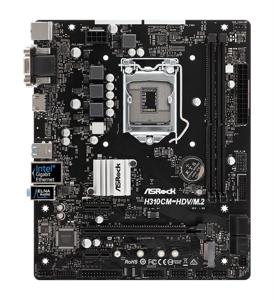 90-MXB8M0-A0UAYZ ASRock H310CM-HDV/M.2 Socket LGA 1151 Intel H310 Chipset Micro-ATX Motherboard (Refurbished)