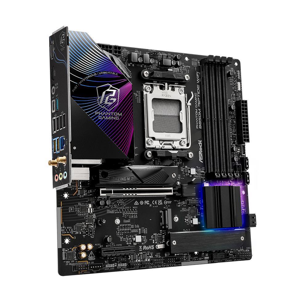 90-MXBS30-A0UAYZ ASRock B850M Riptide WiFi Socket AM5 AMD B850 Chipset AMD Ryzen 9000, 8000 and 7000 Series Processors Support DDR5 4x DIMM 4x SATA3 6.0Gb/s Micro-ATX Motherboard (Refurbished)