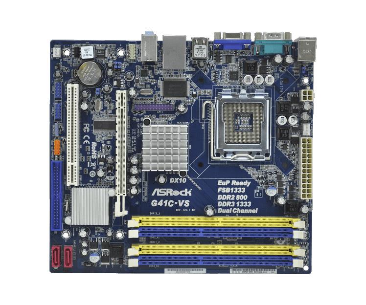90-MXGD00-A0UAYZ ASRock G41C-VS Socket LGA 775 Intel G41 + ICH7 Chipset Core 2 Extreme/ Core 2 Quad/ Core 2 Duo/ Pentium Dual-Core/ Celeron Dual-Core Processors Support DDR3 2x DIMM 2x SATA2 3.0Gb/s Micro-ATX Motherboard (Refurbished)