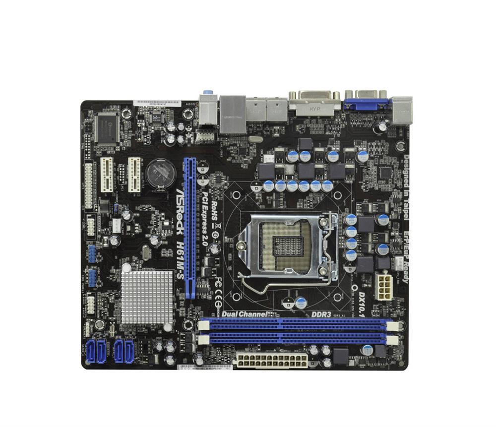 90-MXGHP0-A0UAYZ ASRock H61M-S Socket LGA 1155 Intel H61 3rd/2nd Generation Chipset Core i7 / i5 / i3 / Pentium / Celeron / Xeon Processors Support DDR3 2x DIMM 4x SATA2 3.0Gb/s Micro-ATX Motherboard (Refurbished)