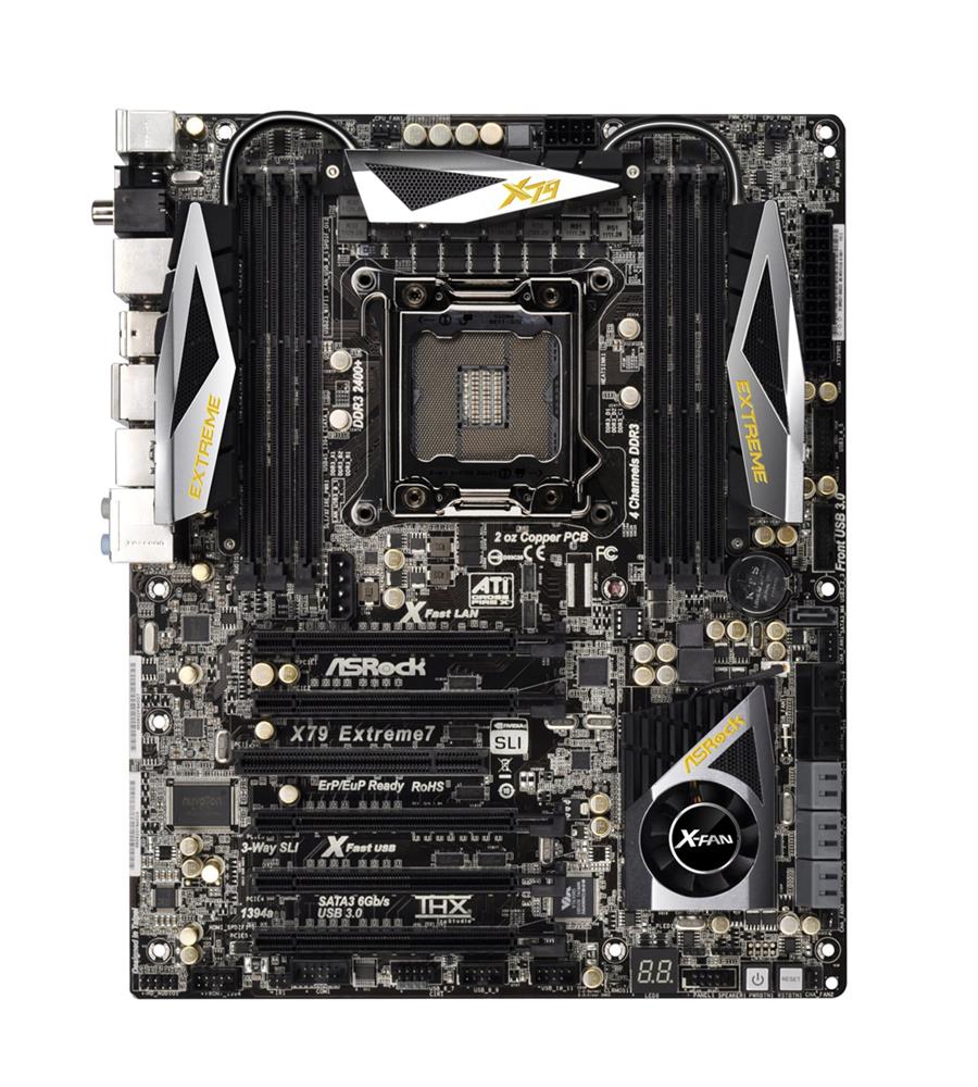 90-MXGIU0-A0UAYZ ASRock X79 Extreme7 Socket LGA 2011 Intel X79 Chipset Core i7 Processors Support DDR3 6x DIMM 7x SATA3 6.0Gb/s ATX Motherboard (Refurbished)