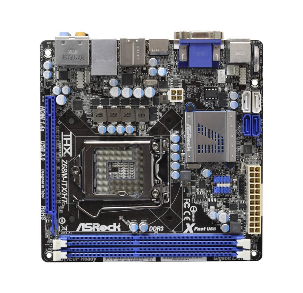 90-MXGJU0-A0UAYZ ASRock Z68M-ITX/HT Socket LGA 1155 Intel Z68 Chipset Core i7 / i5 / i3 / Xeon / Pentium / Celeron Processors Support DDR3 2x DIMM 2x SATA2 3.0Gb/s Mini-ITX Motherboard (Refurbished)