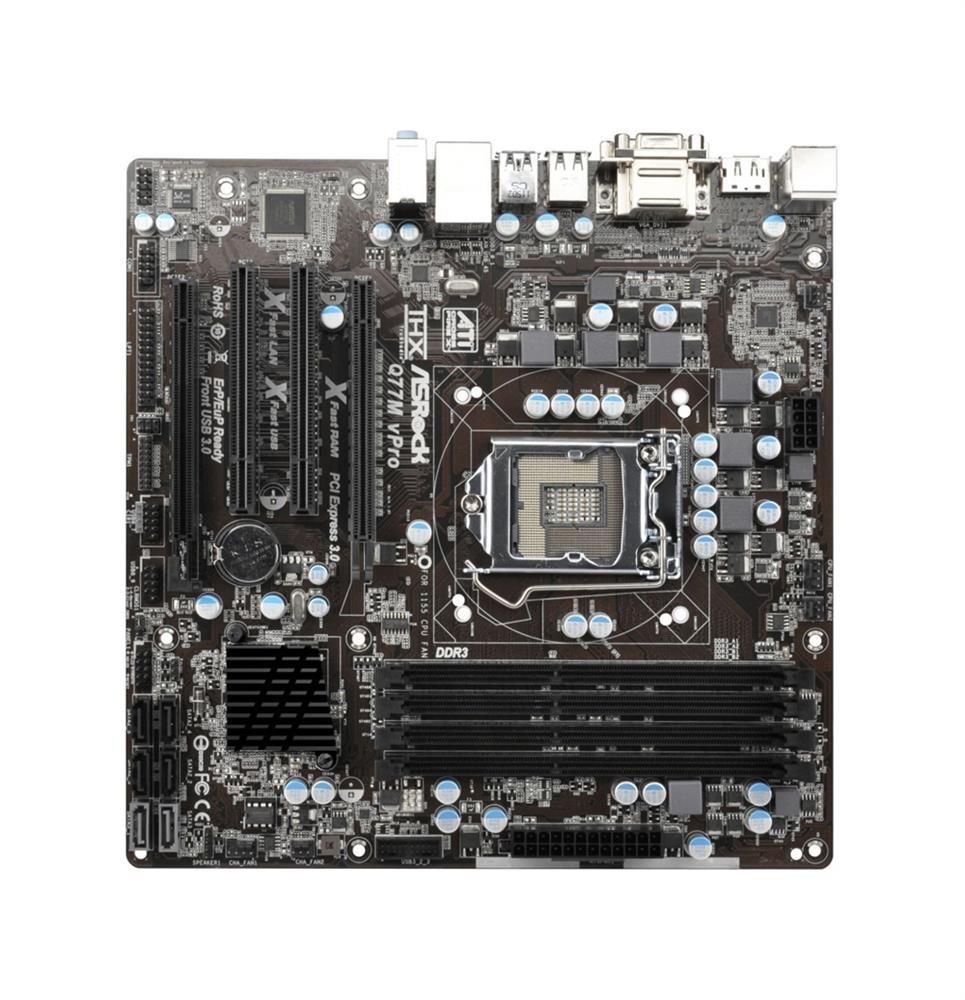 90-MXGLD0-A0UAYZ ASRock Q77M vPro Socket LGA 1155 Intel Q77 Chipset Core i7 / i5 / i3 / Pentium / Celeron / Xeon Processors Support DDR3 4x DIMM 2x SATA3 6.0Gb/s Micro-ATX Motherboard (Refurbished)