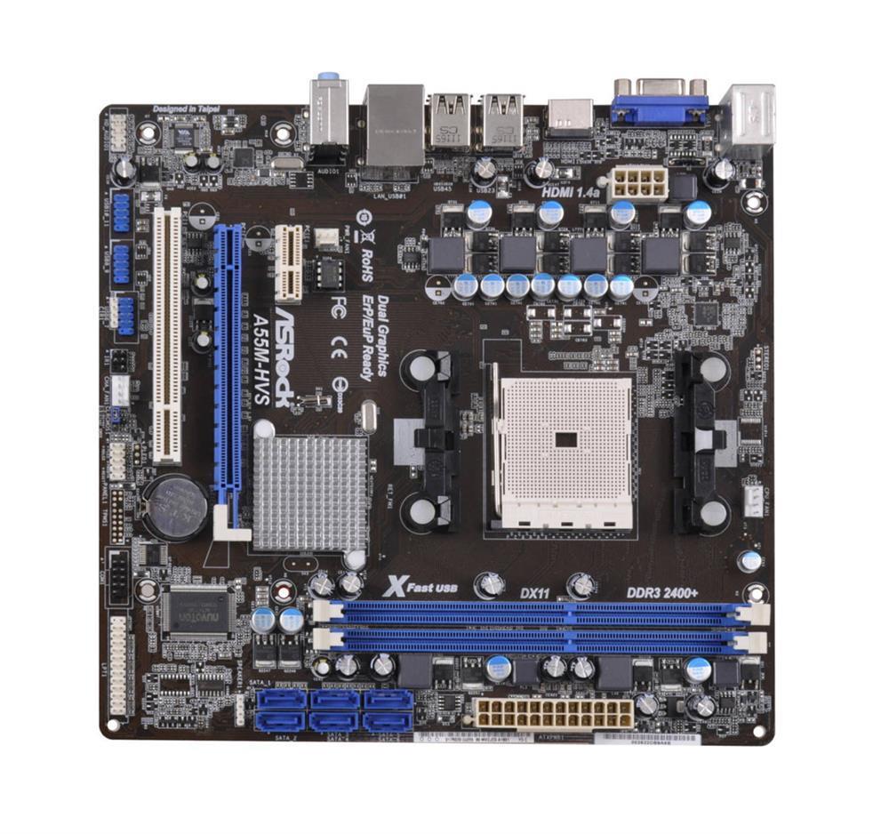 90-MXGMA0-A0UAYZ ASRock Socket FM1 AMD A55 Chipset 100W Processors Support DDR3 2x DIMM 6x SATA2 3.0Gb/s ATX Motherboard (Refurbished)