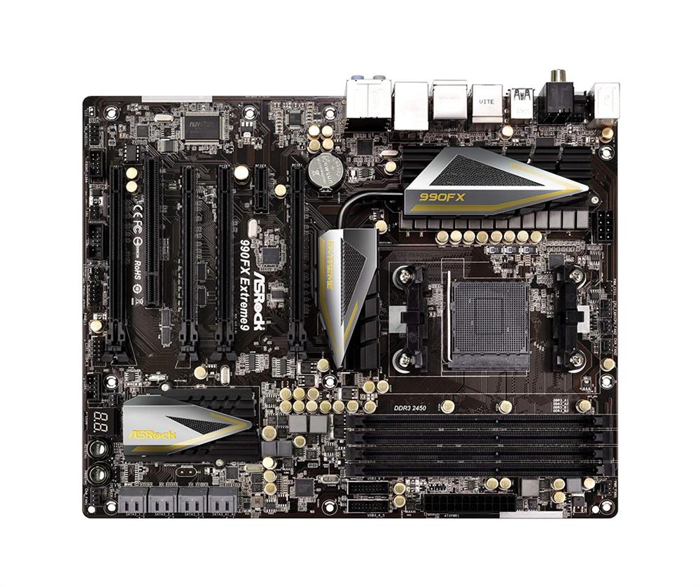 90-MXGPB0-A0UAYZ ASRock Socket AM3+ AMD 990FX/SB950 Chipset AMD Phenom II X6/X4/X3/X2/ Athlon II X4/X3/X2/ Sempron Processors Support DDR3 4x DIMM 8x SATA3 6.0Gb/s ATX Motherboard (Refurbished)