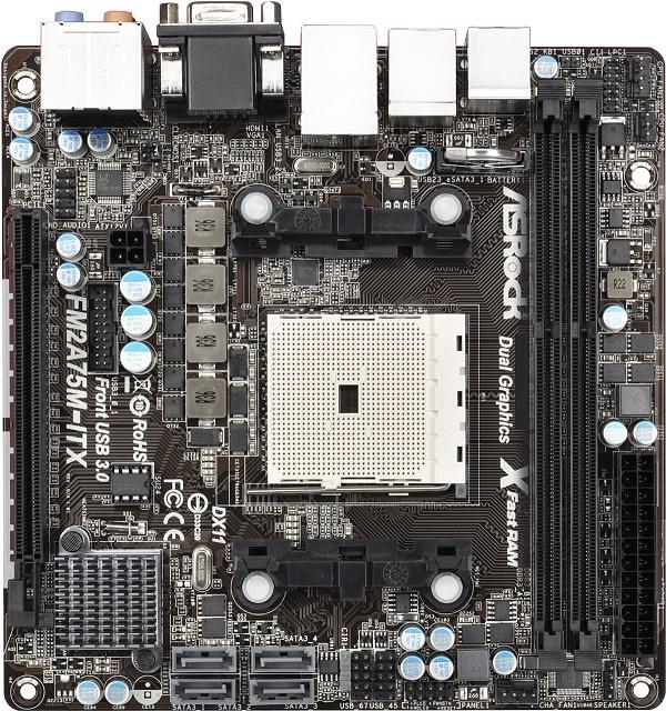 90-MXGQE0-A0UAYZ ASRock Socket FM2 AMD A75 Chipset 100W Processors Support DDR3 2x DIMM 4x SATA2 3.0Gb/s Mini-ITX Motherboard (Refurbished)