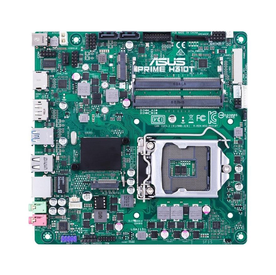90MB0XB0-M0EAYM ASUS PRIME H310T Socket LGA 1151 Intel H310 Chipset 8th Generation Core i7 / i5 / i3 / Pentium / Celeron Processors Support DDR4 2x DIMM 2x SATA 6.0Gb/s Thin Mini-ITX Motherboard (Refurbished)
