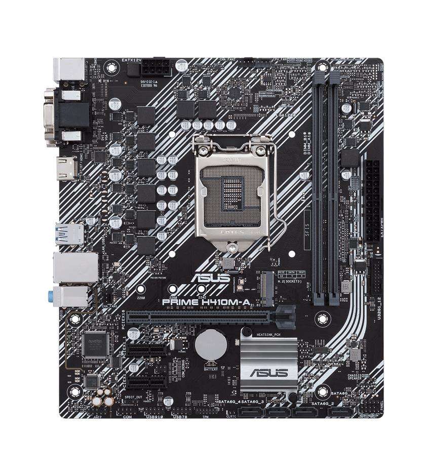 90MB13G0-M0EAYC ASUS PRIME H410M-A/CSM Socket LGA 1200 Intel H410 Chipset 10th Generation Intel Core/ Pentium/ Gold/ Celeron Processors Support DDR4 2x DIMM 4x SATA 6.0Gb/s Micro-ATX Motherboard (Refurbished)