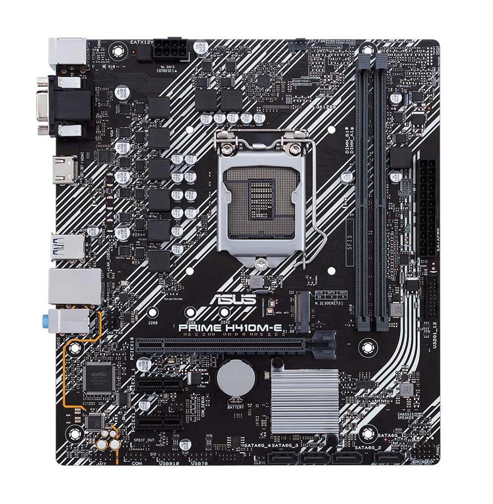 90MB13H0-M0AAY0 ASUS PRIME H410M-E Socket LGA 1200 Intel H410 Chipset 10th Generation Intel Core/ Pentium/ Gold/ Celeron Processors Support DDR4 2x DIMM 4x SATA 6.0Gb/s Micro-ATX Motherboard (Refurbished)